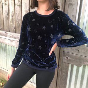 Navy Blue Velvet Kids Sweater with Silver Stars!